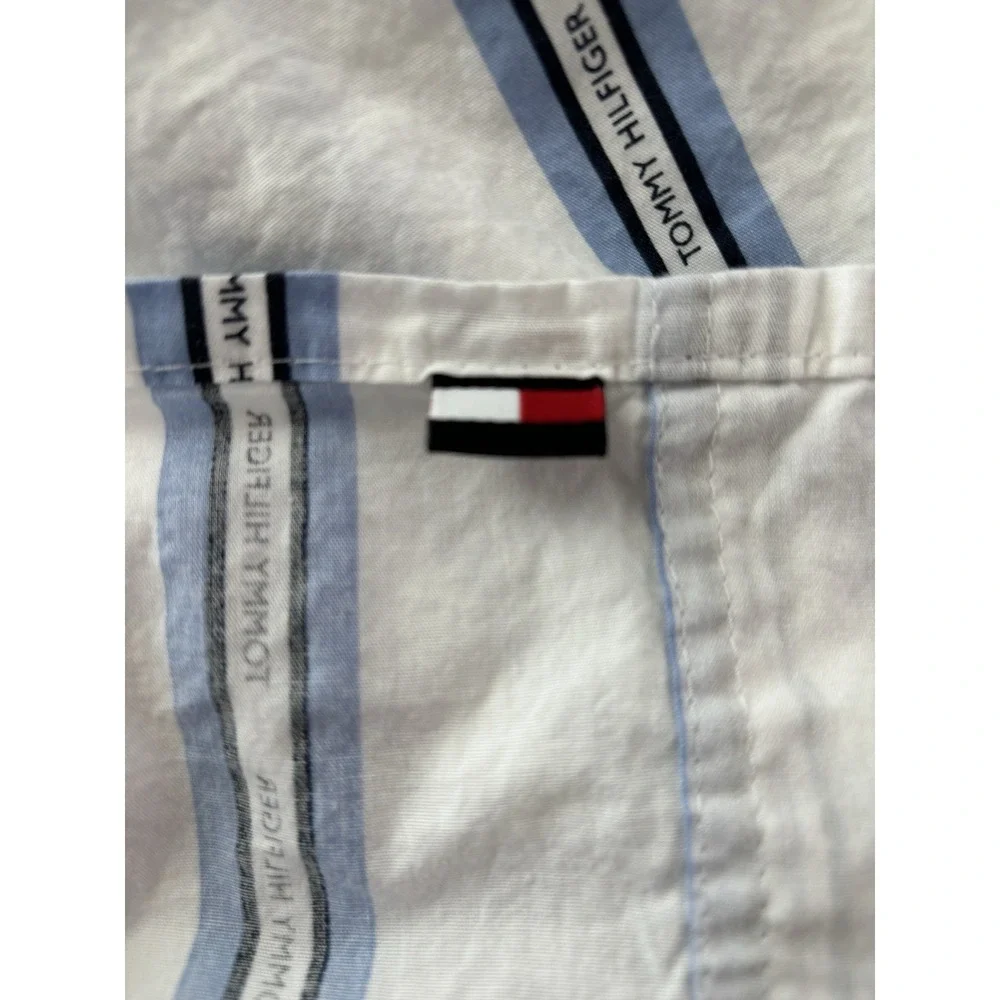 Tommy Hilfiger Vista Blue White Stripe 100%‎ Cotton TWIN Flat Sheet